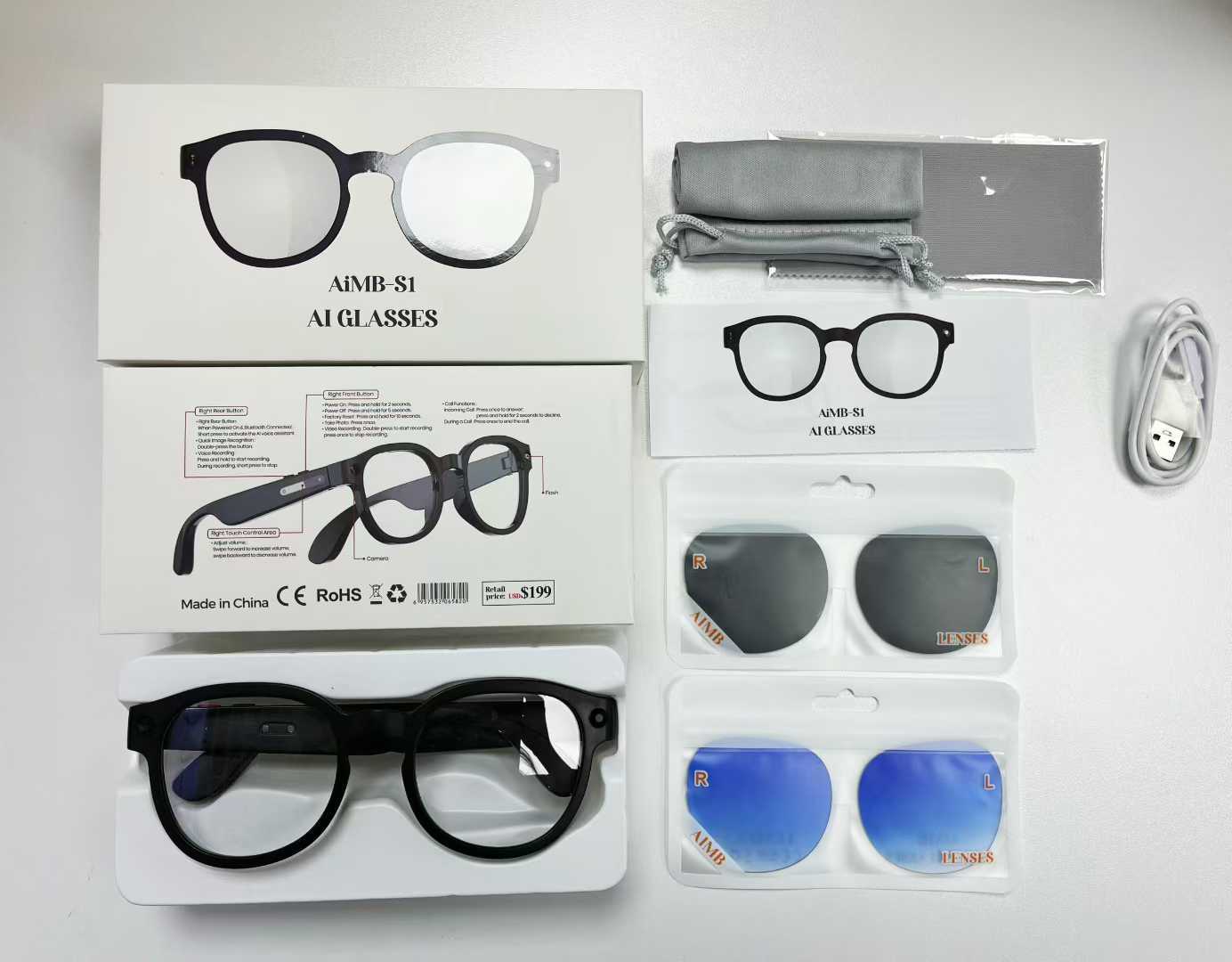 Lunettes AI caméra 8MP HD